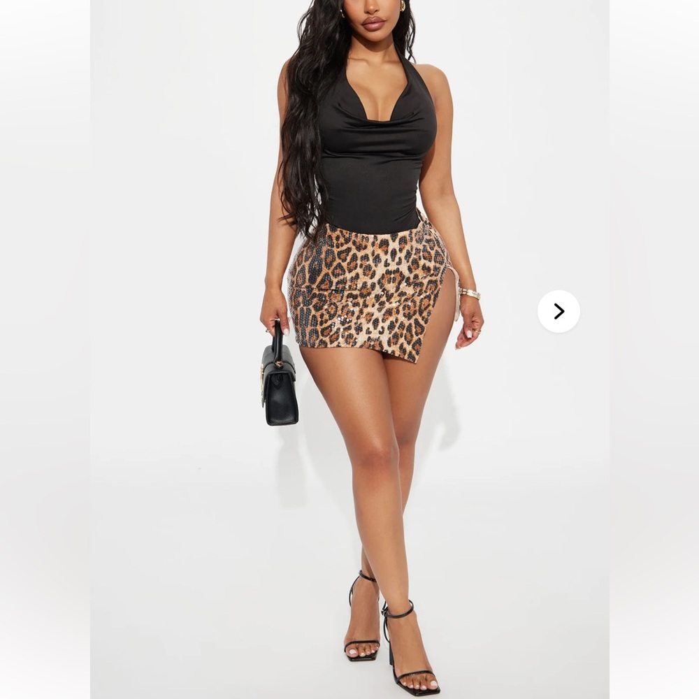 Fashion Nova Sequin Leopard Mini Skirt Brown Black Women’s M